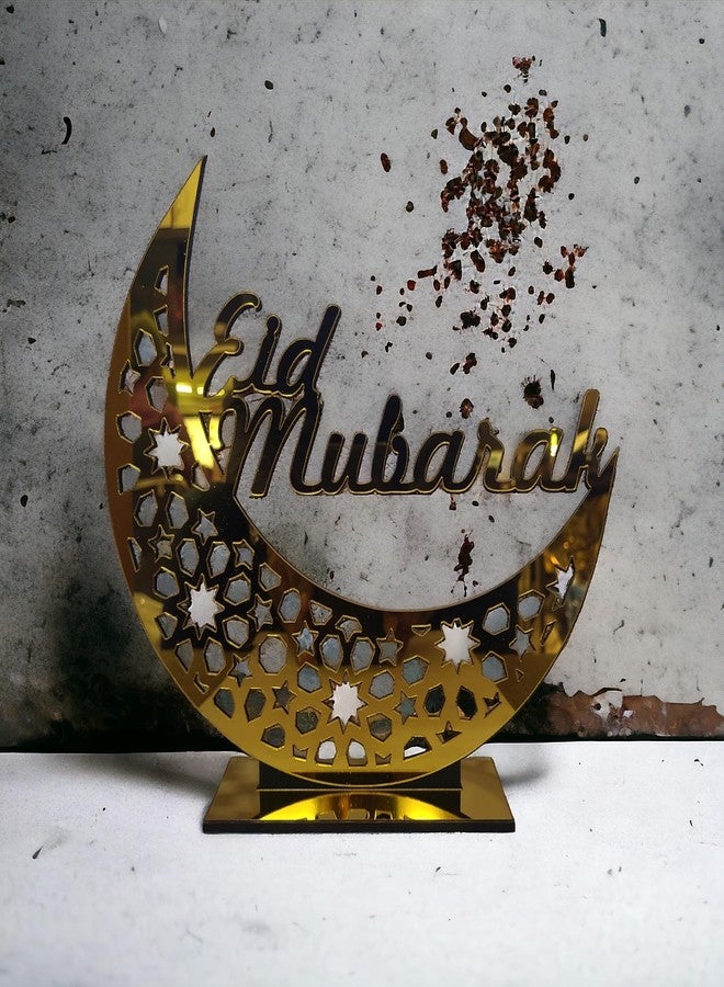 PrintEra Islamic Freestanding Eid Mubarak Decor with Moon Ramadan Kareem Sign, Blessed Ramadan Sign, Eid Mubarak Unique Islamic Gifts and acrylic Signs for Festive Celebrations Size 9x9 Inches - Image 1